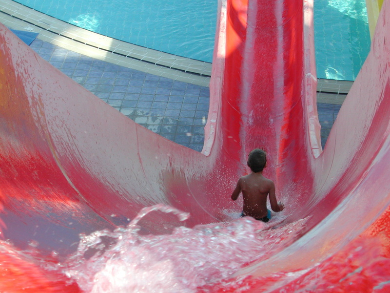 slip, slide, rear view, men, pool, 1080P, adult, motion, swimming pool, lifestyles, outdoors, architecture, sea, shirtless, enjoyment, child slips, boy