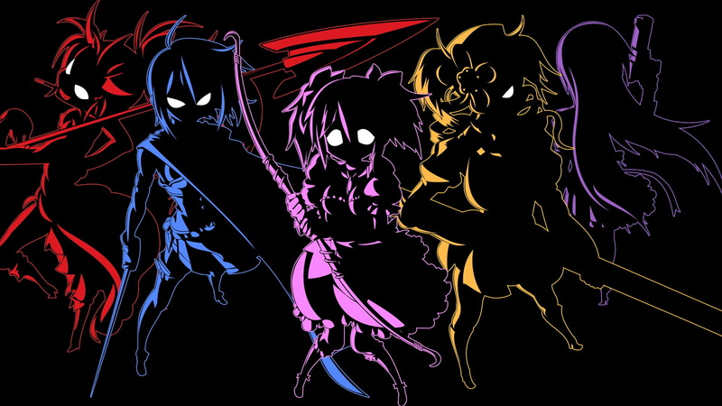 neon, 1080P, Mahou Shoujo Madoka Magica, purple, black background, human representation, multi colored, abstract, complexity, creativity, illuminated