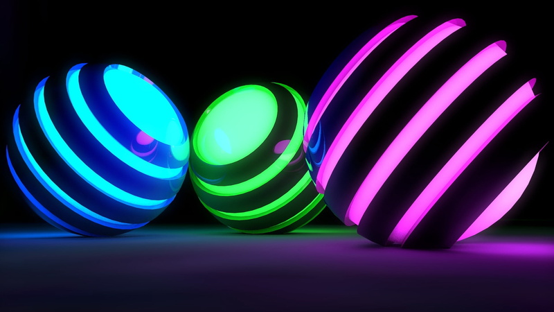 three-dimensional Shape, bands, balls, motion, lamps, abstract, three, pink color, neon colored, nightlife, illustration, blue, 1080P, table, vibrant Color