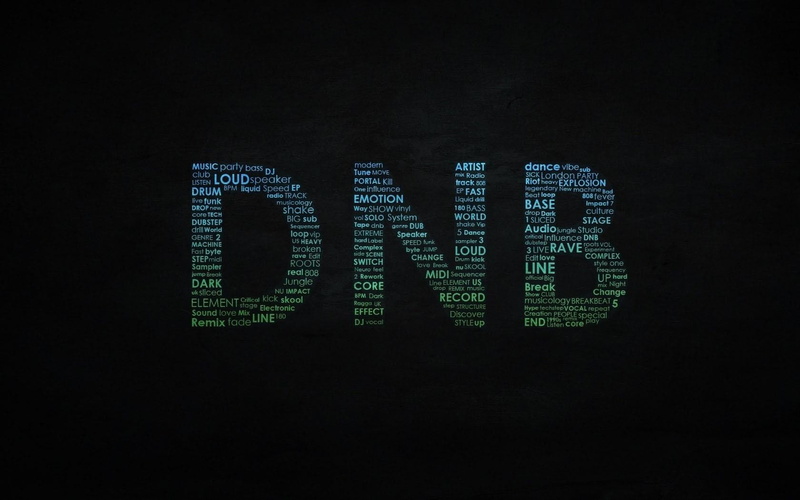 music, rave, audio, digital art, drum and bass, typography, minimalism, 720P
