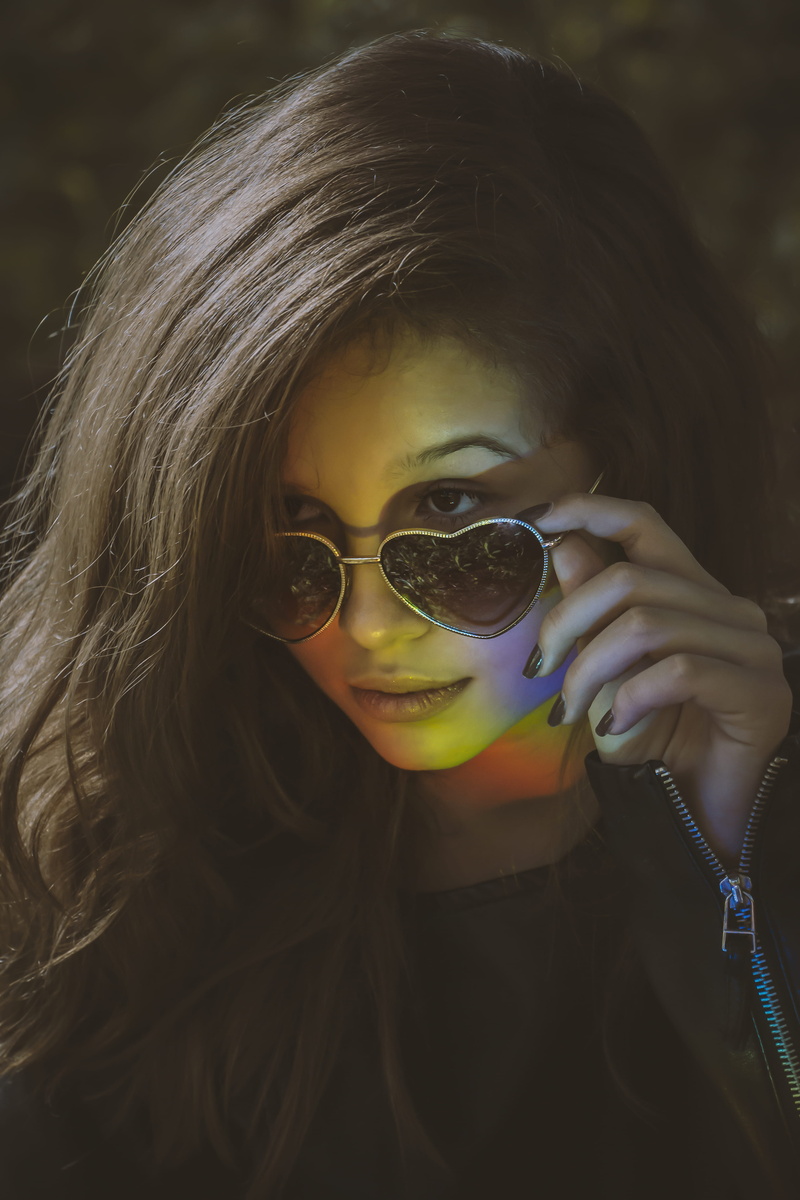 hairstyle, portrait, focus on foreground, jacket, 4K, headshot, heart shaped, shaped, photoshoot, wearing, fashionable, style, glasses, close-up, women