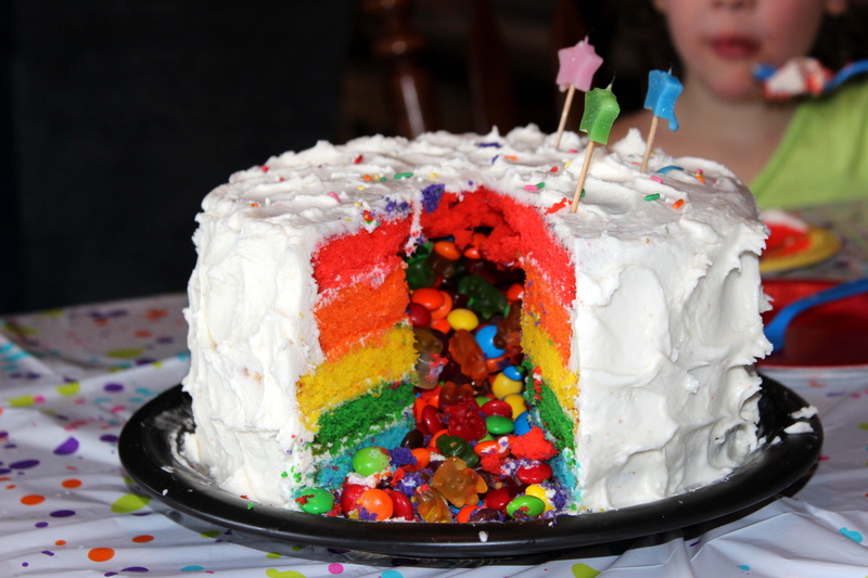 party, ice cream, indoors, close-up, candy, food, table, birthday, sweet food, baked, bright, cake, surprise, striped, fun, plate, frozen food, white, indulgence