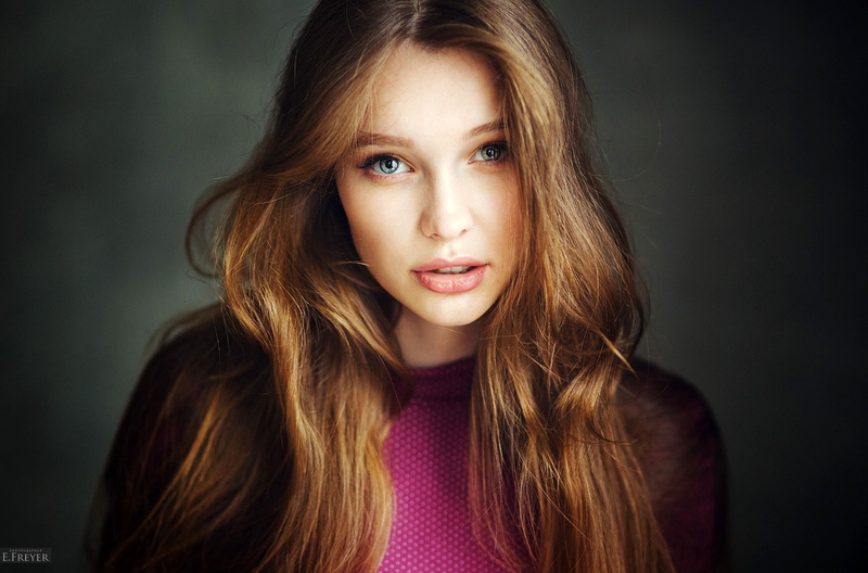 background, makeup, model, hairstyle, bokeh, 1080P, brown hair, Christina Vostruhina, look, Evgeny Freyer, portrait