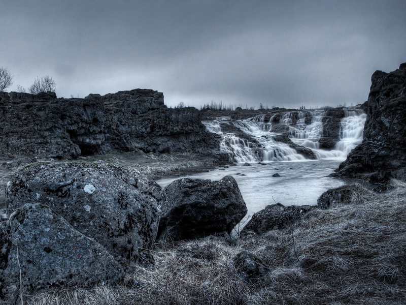 porous, gloomy, faded, dullness, falls, stones, 1080P, grass