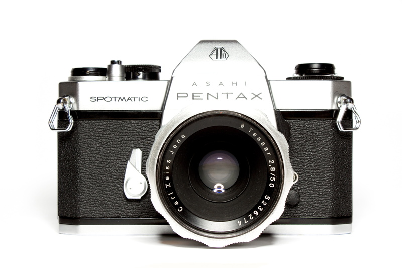 nostalgia, chrome, lens - eye, cut out, antique, camera - Photographic Equipment, photography Themes, equipment, indoors, still life, slides, Pentax, old camera