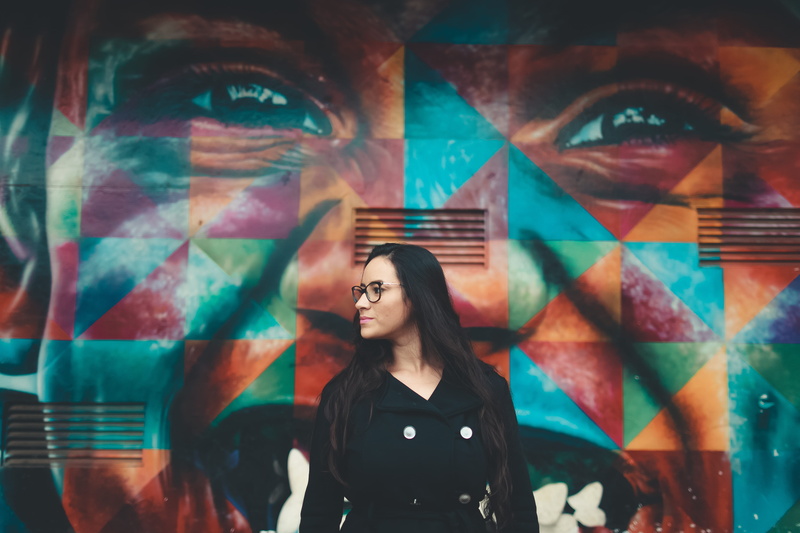 female, standing, wall, movimento, woman, óculo, portrait, young Adult, near, menina, smiling, fan - Enthusiast, face Paint, art, blur, lifestyles, young Women