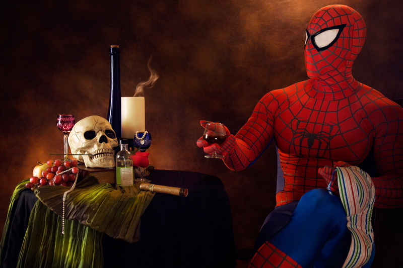 spider-man, booze, humor, skull, 1080P, cigar