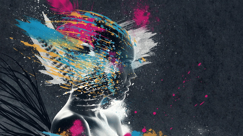 face, imagination, paint, 2K, explosion