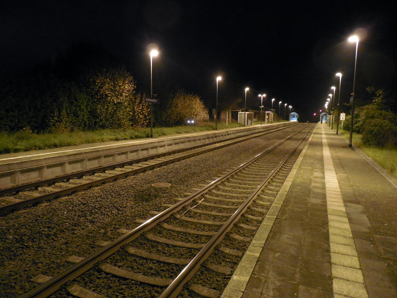 illuminated, night, lighting equipment, railroad station, nature, long, railroad station platform, train, the way forward, leave, rail, parallel, railway rails