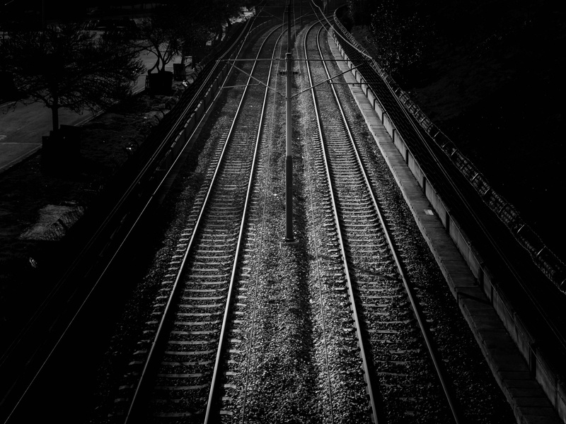 photography, public transportation, mode of transportation, plant, hope, travel, railways, light, trip, separation, direction, metal, railroad track, connection