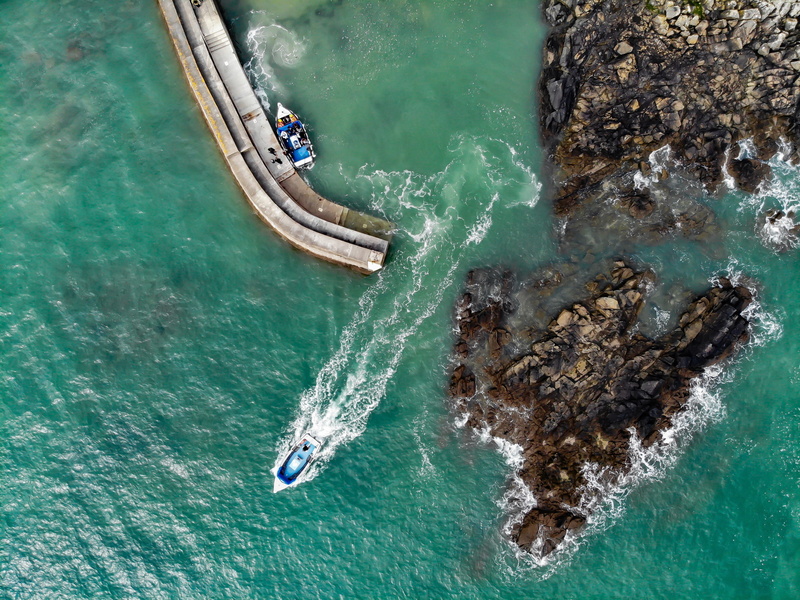 mode of transportation, transportation, waterfront, britain, ocean, sea, st michaels mount, lifestyles, 4K, aqua, rocky, coastal, drone view, bright, coast