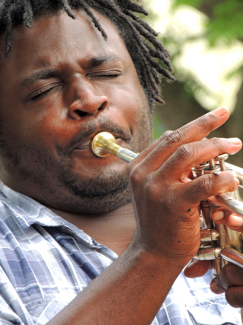 brass, man in blue, entertainment, music, only men, trumpet, mid adult men, south, leisure activity, new, black, usa, fun, 4K, happy, beard, song, one man only
