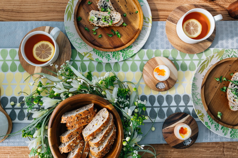 sandwich, wood - material, cup of tea, drink, food, meal, spring, bread, plate, eggs, directly above, freshness, food and drink, healthy, vegetable, no people