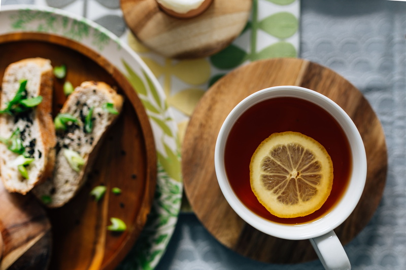 tea, cup of tea, no people, bowl, directly above, cup, spring, healthy, food, cross section, wellbeing, drink, citrus fruit, tea - hot drink, sandwich