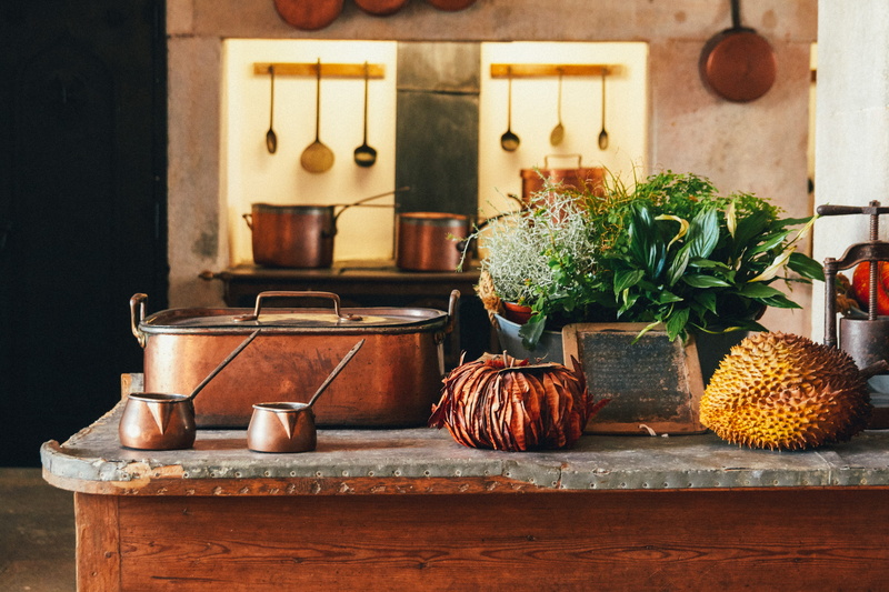 4K, vegetables, food and drink, pot, table, green, business, utensils, potted plant, container, cutting board, traditional, still life, window, brown