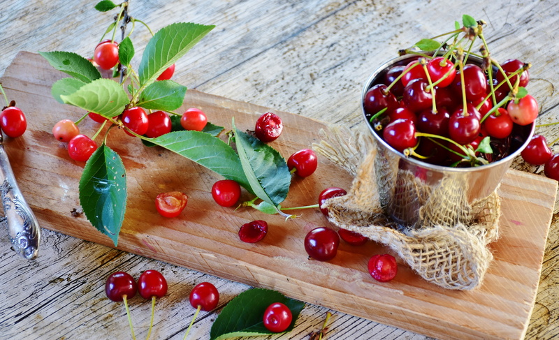 food, tree, sour, fruit, red, spring, cherries, cherry harvest, wooden, fruit tree, jam, no people, nature, summer, healthy eating, berry fruit, board