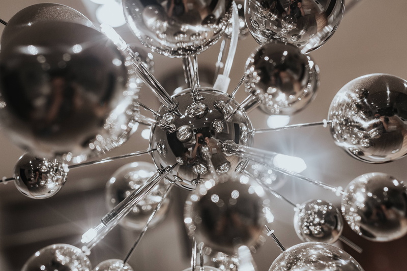 crystals, full frame, decoration, focus on foreground, reflection, selective focus, chandelier, low angle view, glass, silver colored, indoors, crystal