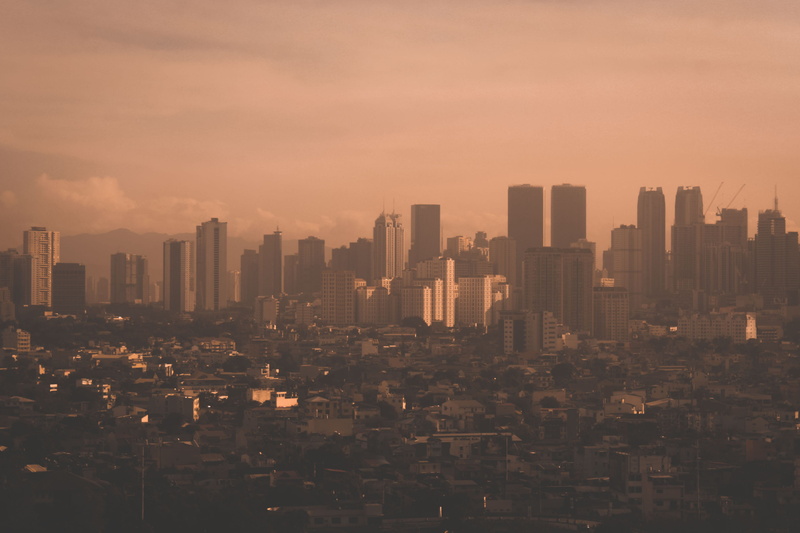 philippines, modern, architecture, city ph, cityscape, residential district, tall - high, gradient, sunny, financial district, skyscrapers, skies, pollution
