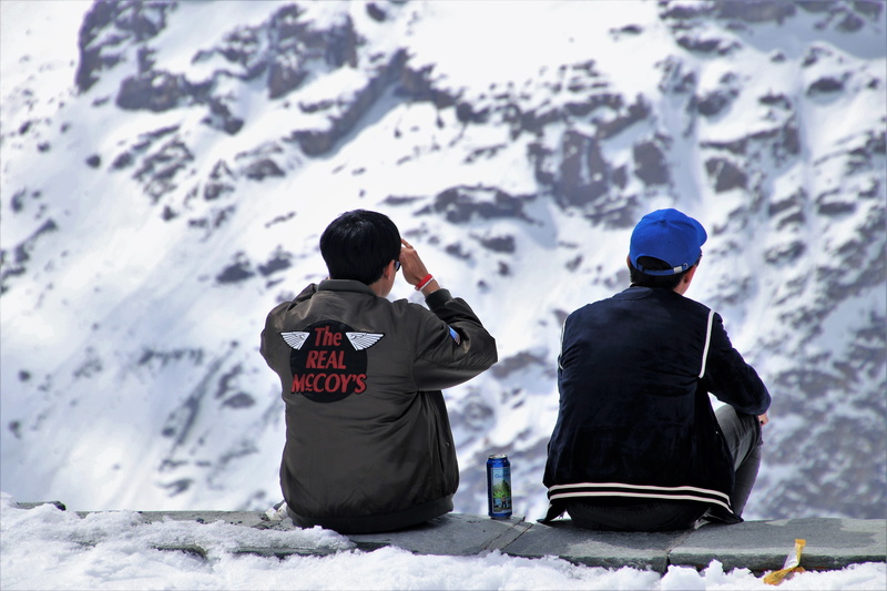 high, rear view, day, beauty in nature, the sun, disguise, action, characters, holiday, mountain, winter, the alps, men, lake, male, clothing, the back