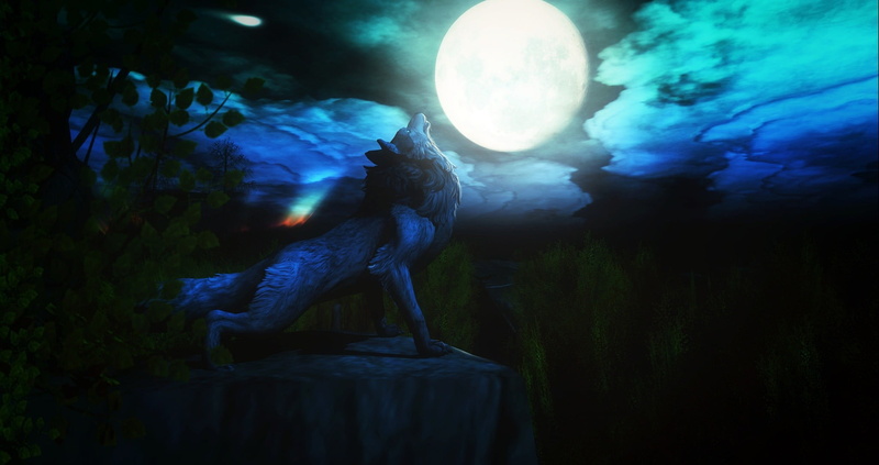 horror, night, 1080P, tank, moonlight, land, blue, artwork, white, full moon, outdoors, wolf, spooky, Moon, black, one person, sky, digital composite