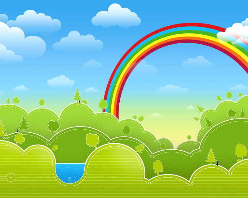 meadow, transportation, weather, illustration, 720P, abstract, environment, vector, cloud - Sky, no people, field, hill, sky, rainbow, backgrounds, pattern