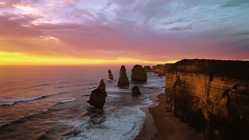 australia, no people, photo, orange color, nature, stack rock, 1080P, solid, port, rock, tranquil scene, cloud - sky, water, landscape, campbell, land