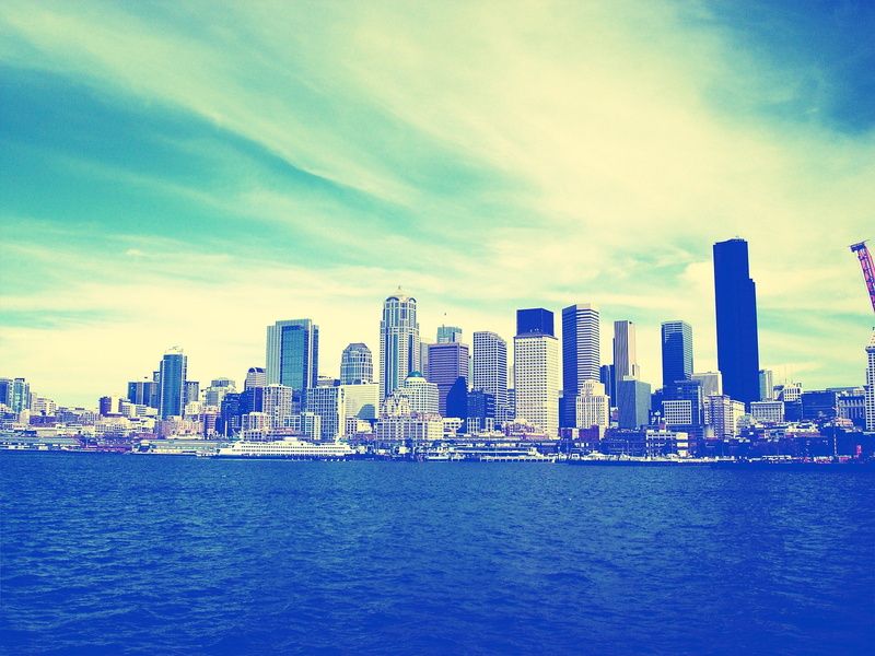 1080P, lomo, skylines, blue, skyscrapers, seattle, skies, buildings, cityscapes