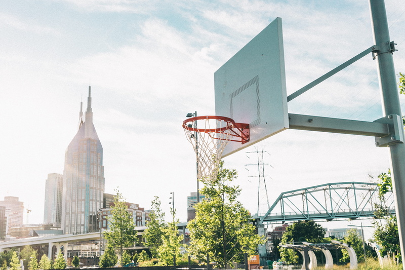 white, building exterior, 1080P, grey, orange, cityscape, net, skyscraper, building, urban, plant, bridge, office building exterior, basketball - sport