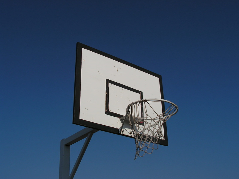 backboard, sport, 1080P, basketball, sky, basketball hoop, blue, court, net - sports equipment, low angle view, white, ball, black, no people, copy space