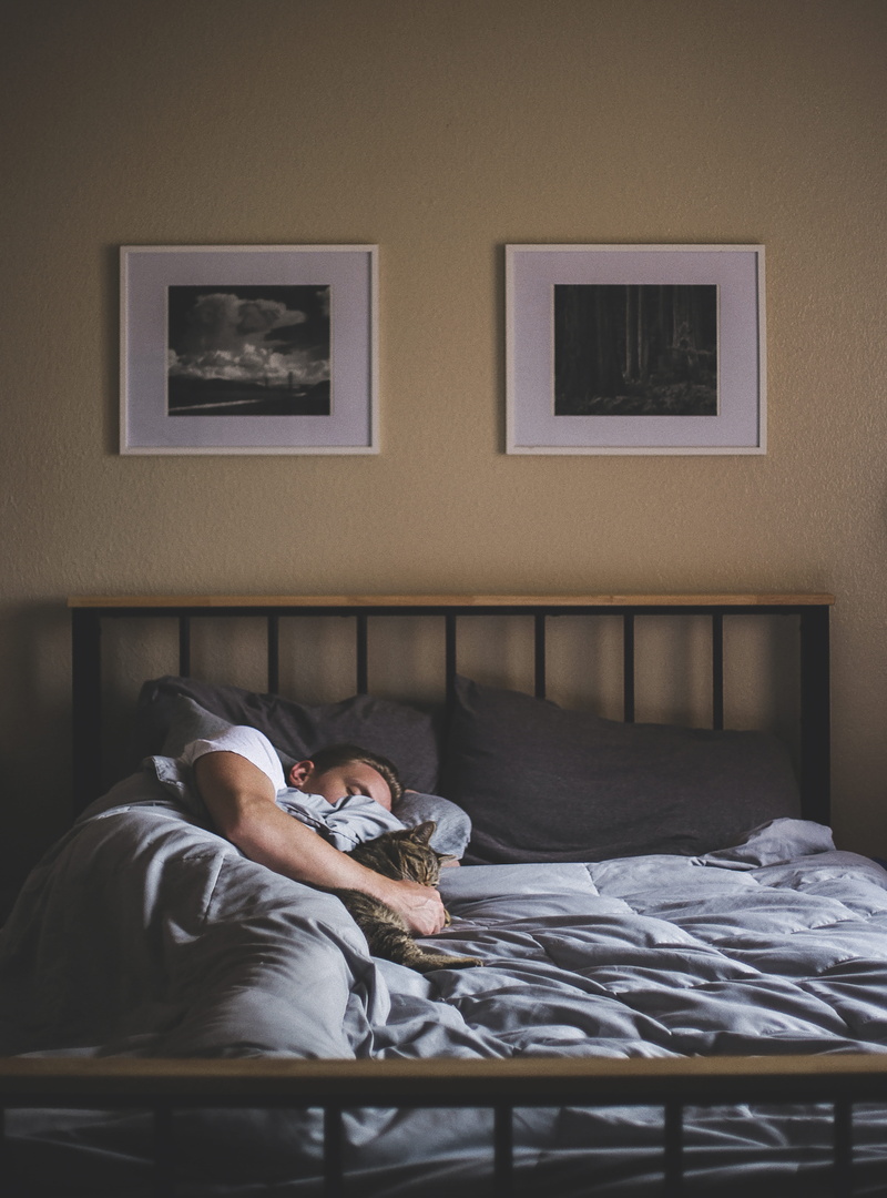 relaxation, home interior, bedroom, indoors, bed, people, men, lifestyles, adult, real people, window, males, sleeping, wall - building feature, women
