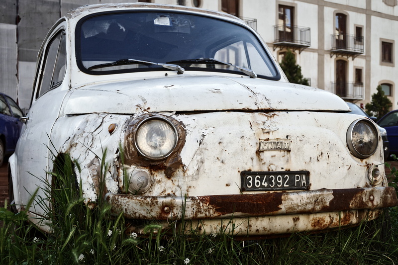 metal, fiat, auto, transportation, nature, 5K, nostalgic, abandoned, car, classic, mini, italian, 500, damaged, small car, mode of transportation, italy