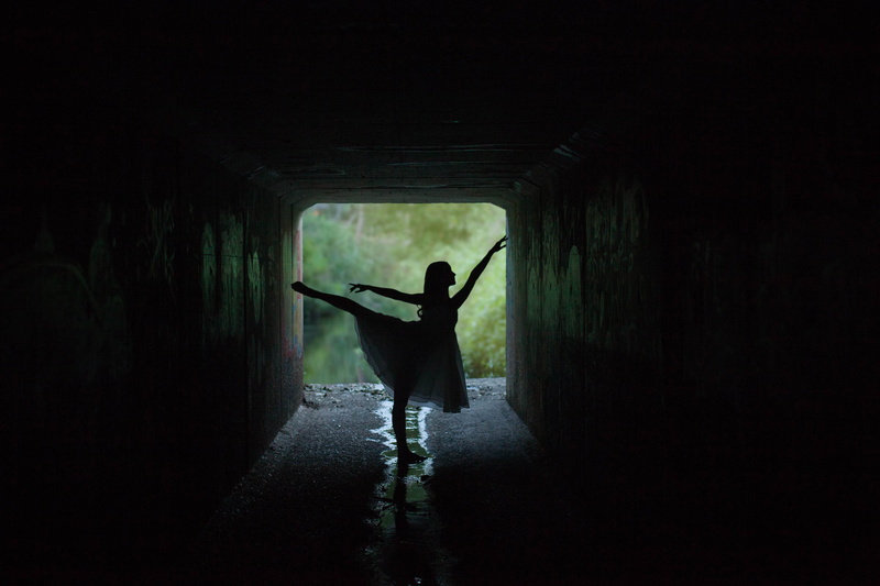 graffiti, indoors, bush, passage, rear view, woman, low, 5K, photography, built structure, back lit, nature, dancer, juxtoposition, ballet, forest, aggression