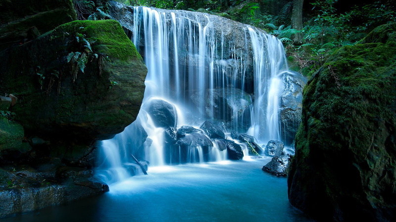 moss, 1080P, stones, falls, evening