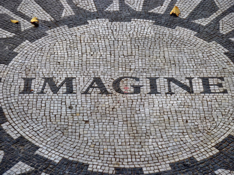 footpath, words, imagine, united states, high angle view, 2K, city, meaningful, paving, day, black, john lennon, white, memory, song, central park, message
