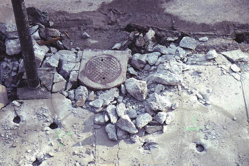 cuts, sidewalk, stone, stones, land, day, abandoned, metal, near, container, rock - object, post, nature, city, construction, 4K, indoors, can, concrete
