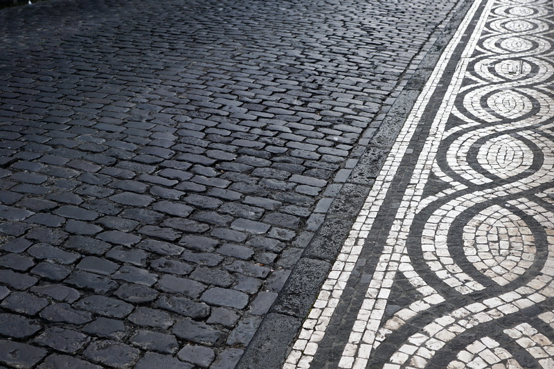 manhole, textured, Mosaic, azores, black, island, place, outdoors, earth, 5K, high angle view, Away, stone, ground, no people, design, architecture, footpath