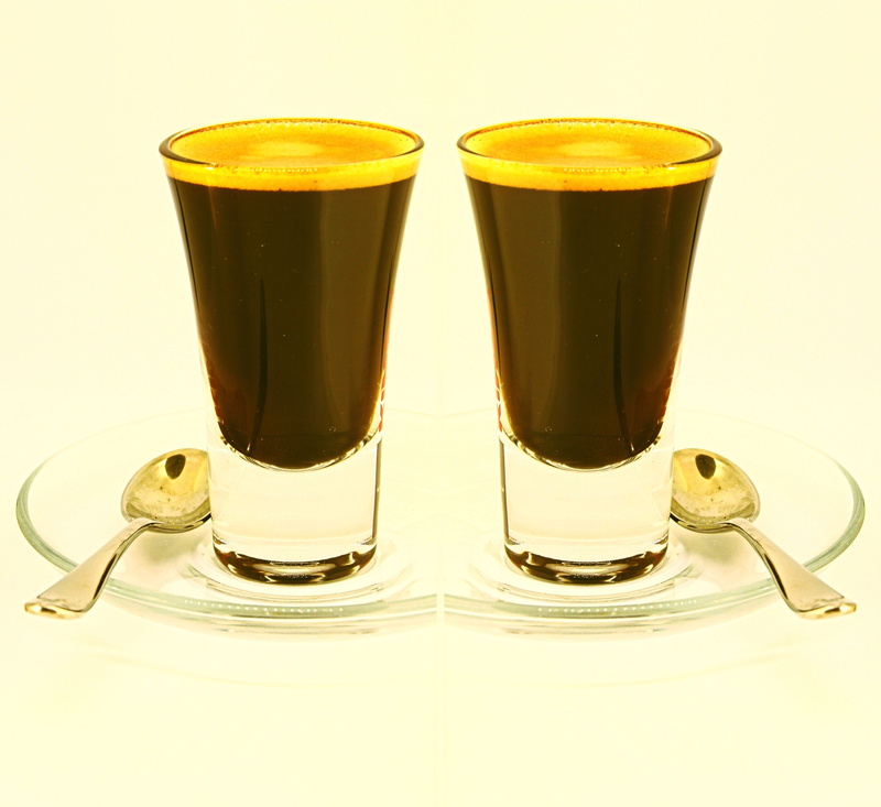 espresso, food, indoors, glass, breakfast, template, kitchenware, white background, spoon, sign, aroma, saucer, cut out, drink, shot, caffeine, two objects