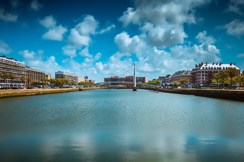nature, le havre, outdoors, building, architecture, sky, built structure, waterfront, no people, transportation, 5K, basin du commerce, day, landscape