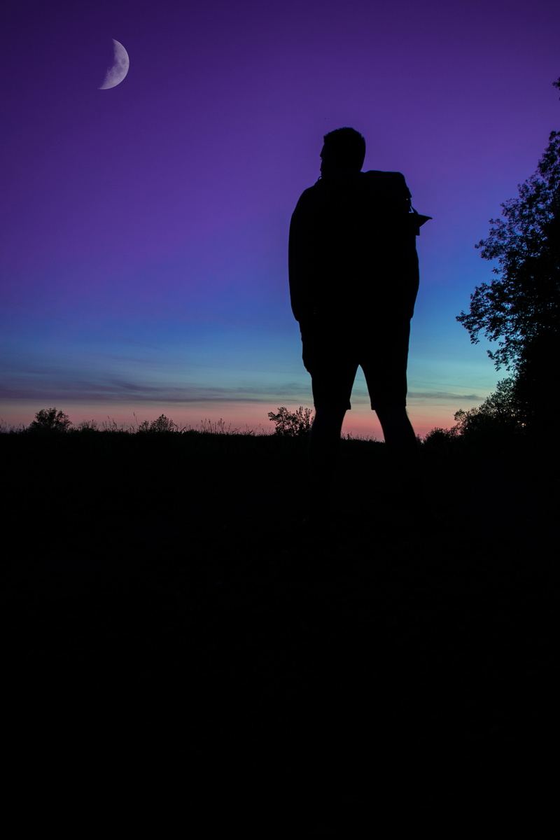 men, trees, land, field, night, outdoors, sunset, nature, dark, real people, leisure activity, sky, tree, vibrance, saturation, 5K, beauty in nature, untitled