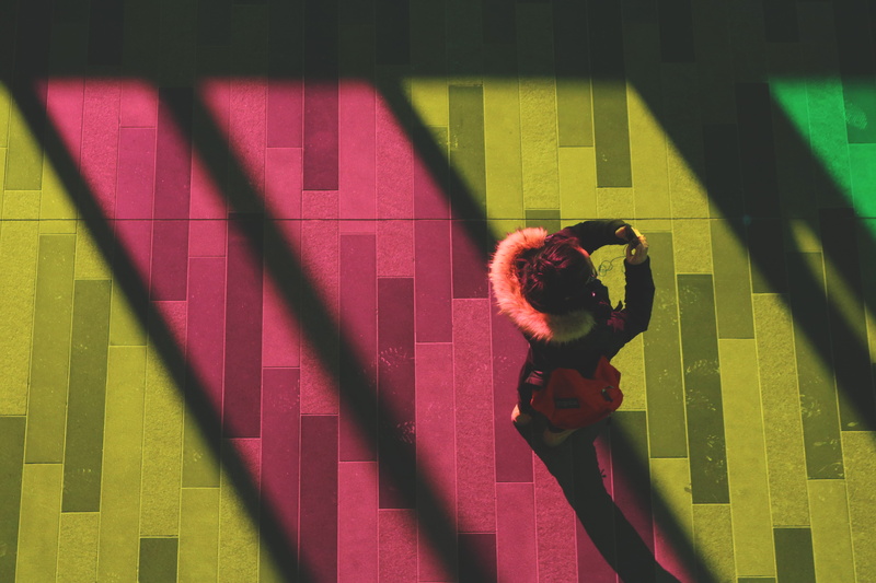 day, pink, hairstyle, lifestyles, vibrance, holding, architecture, green color, women, selfie, built structure, outdoors, full length, person, fur coat