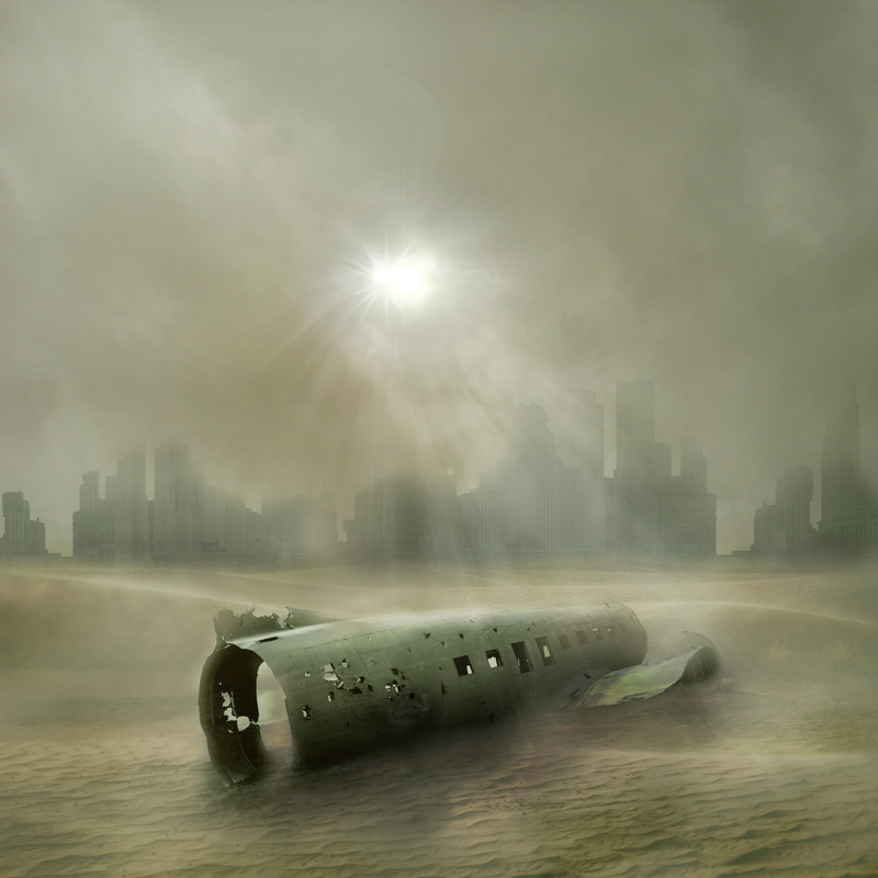 lens flare, city, building exterior, water, aircraft, fog, day, sunlight, architecture, abandoned, landscape, office building exterior, 1080P, rain, bleak