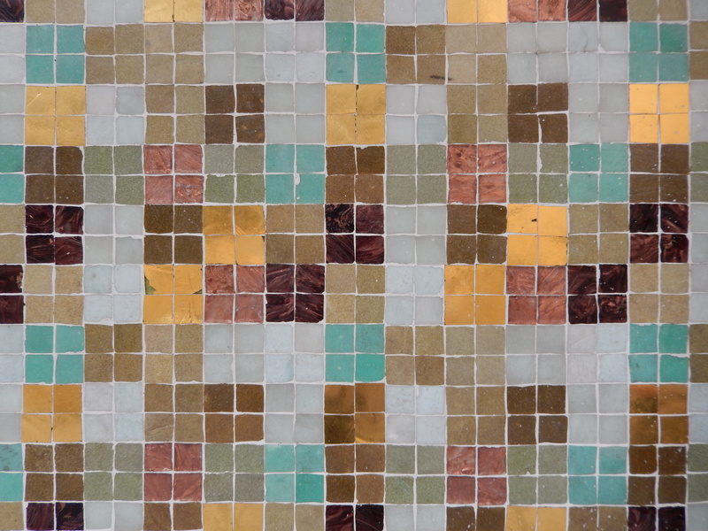geometric, textured, mosaic, shape, in a row, yellow, backdrop, close-up, no people, architecture, tiles, design, variation, grey, teal, aqua, tiled Floor