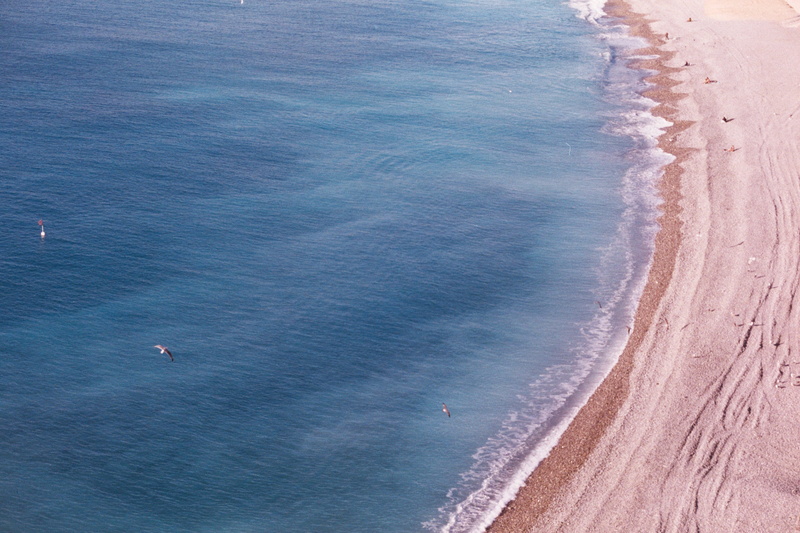 france, nice, beach, high angle view, animal, tranquility, coast, shoreline, 2K, horizon over water, bird, land, waves, riviera, tranquil scene, birds