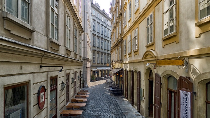 building, direction, stores, cityscape, no people, narrow, austria, row house, cities, outside, shops, nature, arch, café, buildings, pathway, built structure
