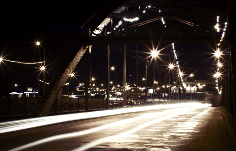 bridge, building, scenics, blurred motion, street, dark, district, street light, 4K, lighting equipment, architecture, transportation, night, diminishing perspective