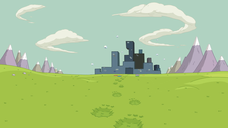 city, building exterior, black, tower, gray, Adventure Time, modern, flying, outdoors, sky, built structure, illustration, office building exterior, nature