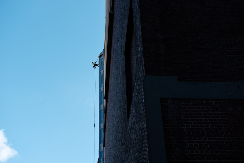 city, architecture, xt2, 5K, outdoors, nature, wall, copy space, metal, fujifeed, low angle view, built structure, blue, brick, no people, day, building