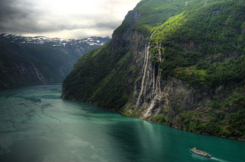 europe, land, no People, day, idyllic, journey, turquoise colored, cloud - sky, ship, Seven Sisters Waterfall, beautiful, cliff, beauty In Nature, green Color
