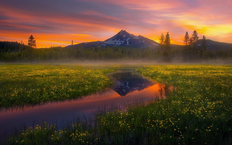 cloud, sunrise, hd, state, oregon, s, u, sparks, deschutes, mountain, county, sky, flower, lake, 1080P, landscape