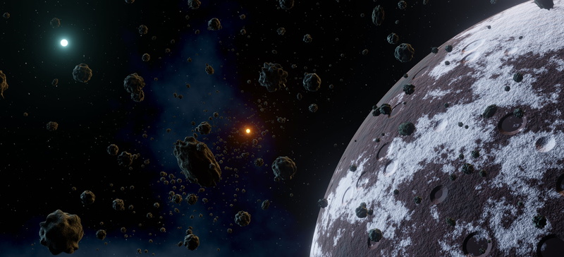 planet, stars, 1080P, Binary Starsystem, asteroid, space clouds, suns, Dwarf Planet